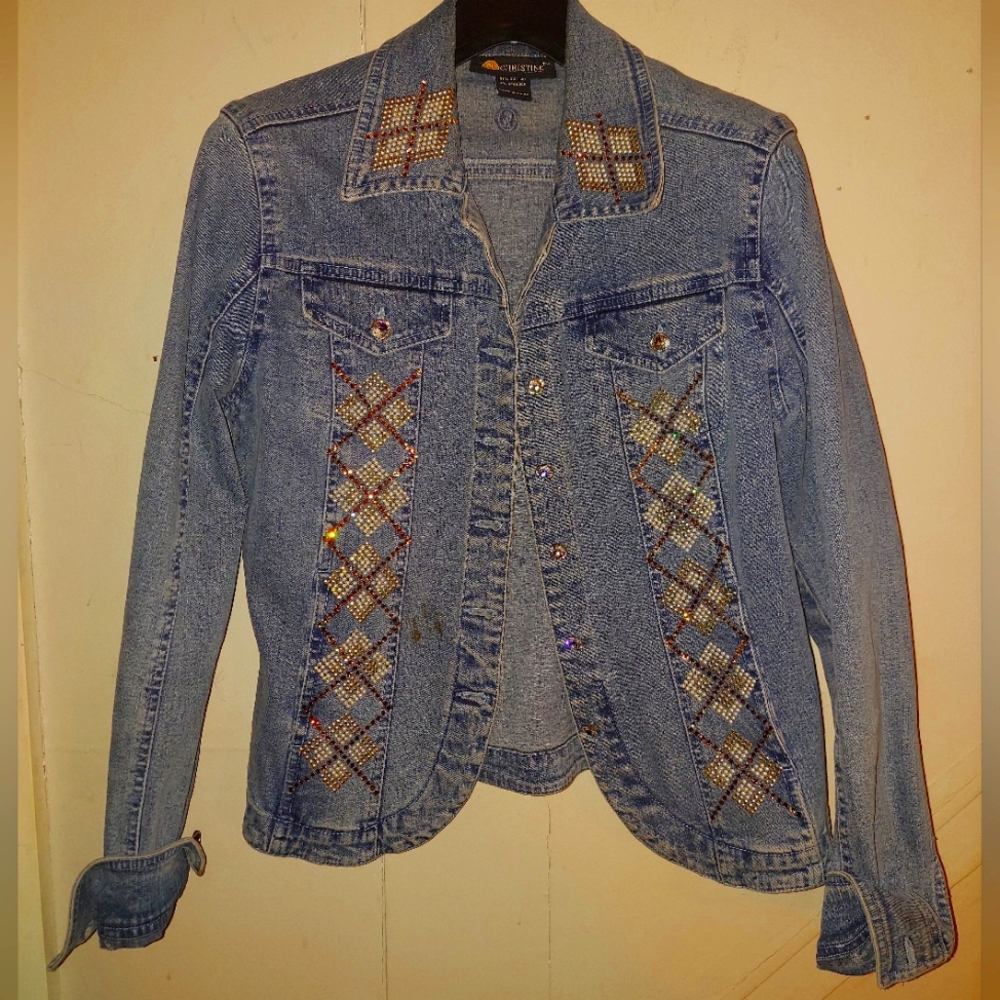 CHRISTINE ALEXANDER SWAROVSKI CRYSTAL DEMIM JACKET SIZE SMALL